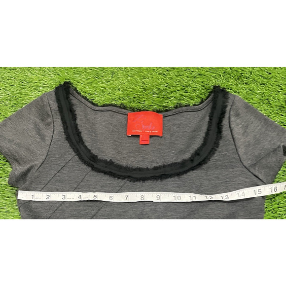 Z Spoke Zac Posen Mini Dress Bodycon Gray Jersey Stretch Fringe Witchy Goth SZ4 - Picture 9 of 10